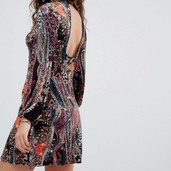 Free People “All Dolled Up” Paisley Mini Dress Open Back XS - Picture 3 of 9